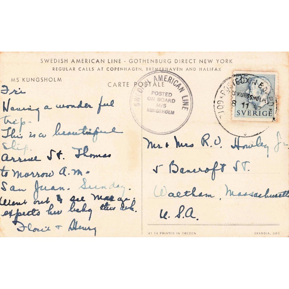 Vintage MS Kungsholm Swedish American Line Postcard Gothenburg 1960 Postmark - Picture 2 of 2